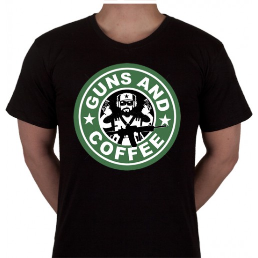 No 23. Amerika Import Tshirt "Guns and Coffee"